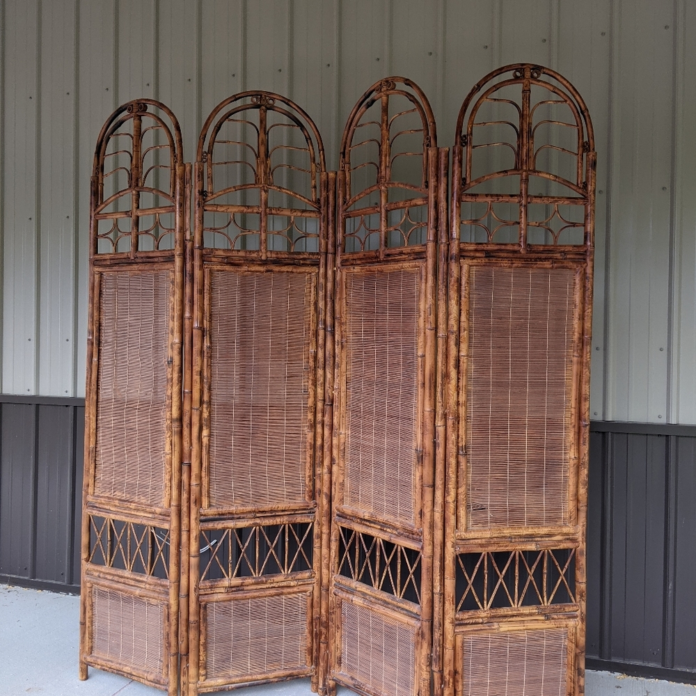 vtg 70s retro rattan bamboo screen room divider - Picture 4 of 9
